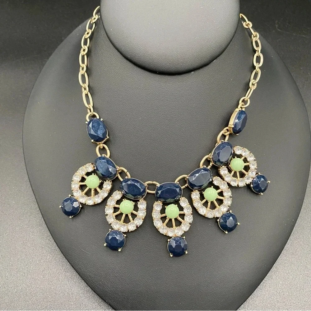 J. Crew Sparkly Statement Bib Necklace in Navy Blue